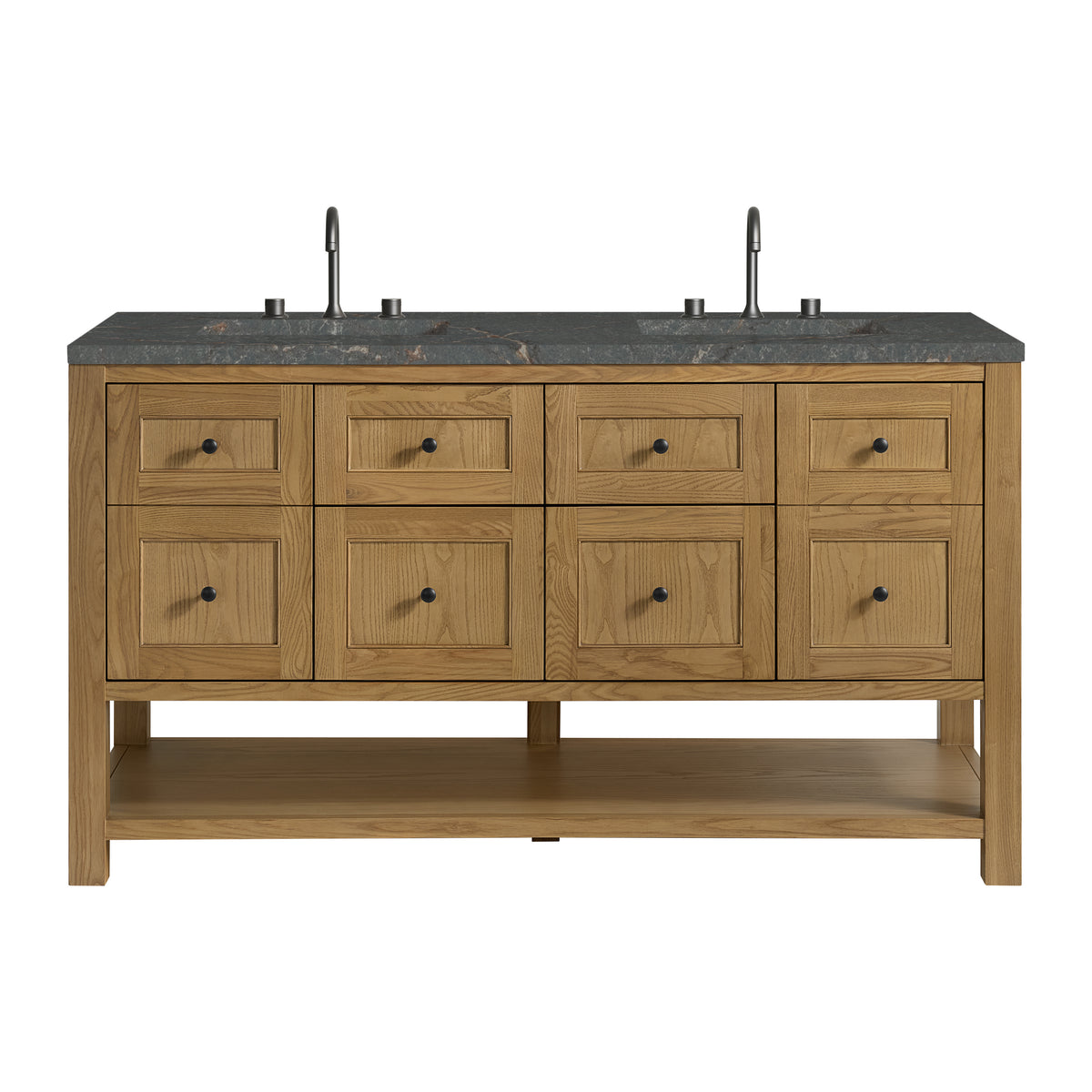 James Martin Breckenridge 60" Double Bathroom Vanity, Light Natural Oak with Parisien Bleu (FreePower) countertop