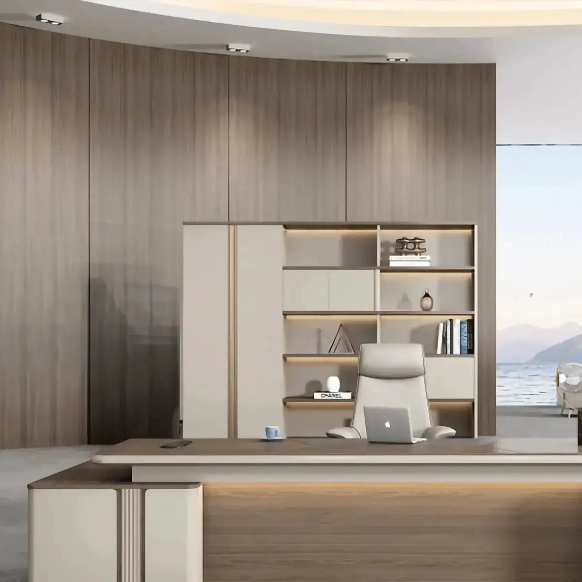 Fairen · Office Shelves w/ Lighting & Storage by Arc Grove