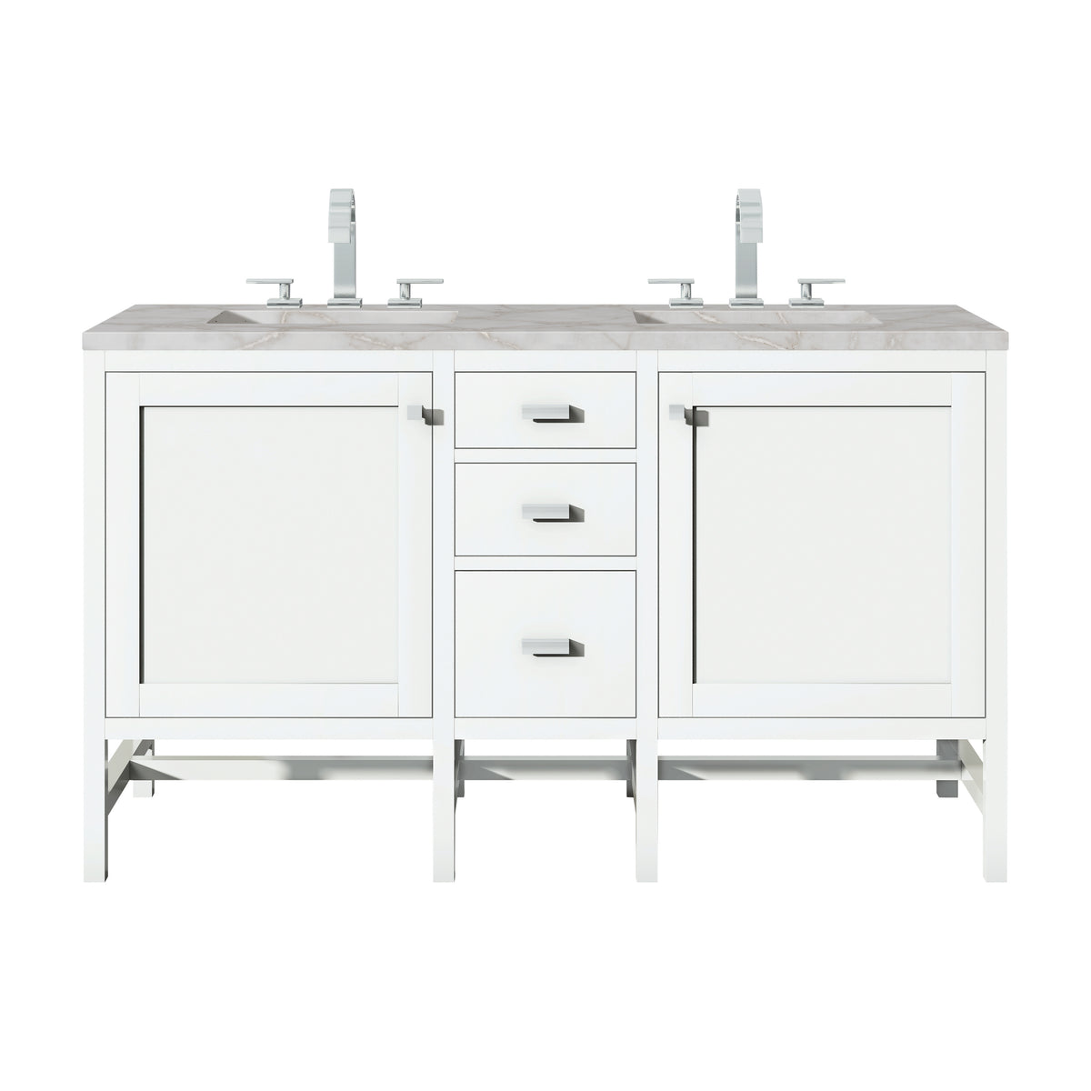 James Martin Addison 60" Double Bathroom Vanity, Glossy White with Victorian Silver countertop