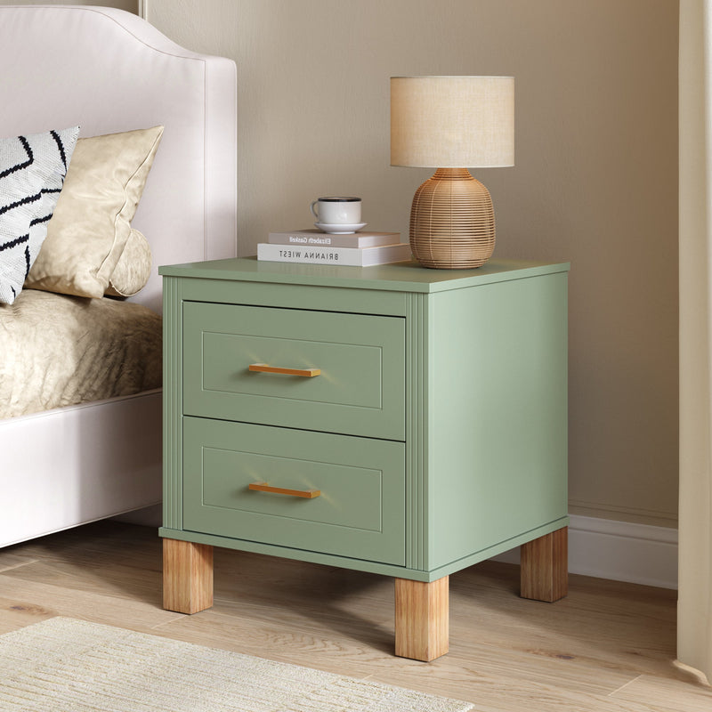 2 Drawer Nightstand, Premium Wood Storage with Elegant Fluted Design, Solid Wood Legs Nightstand with Metal Handle, Tall Bedside Table for Bedroom Living Room, photo 3 of 10