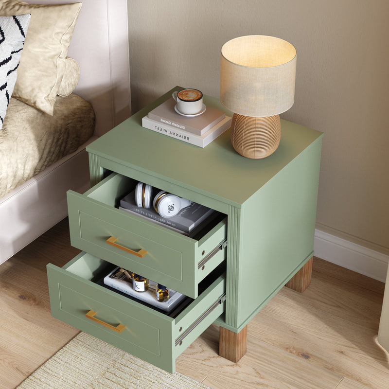 2 Drawer Nightstand, Premium Wood Storage with Elegant Fluted Design, Solid Wood Legs Nightstand with Metal Handle, Tall Bedside Table for Bedroom Living Room, photo 4 of 10