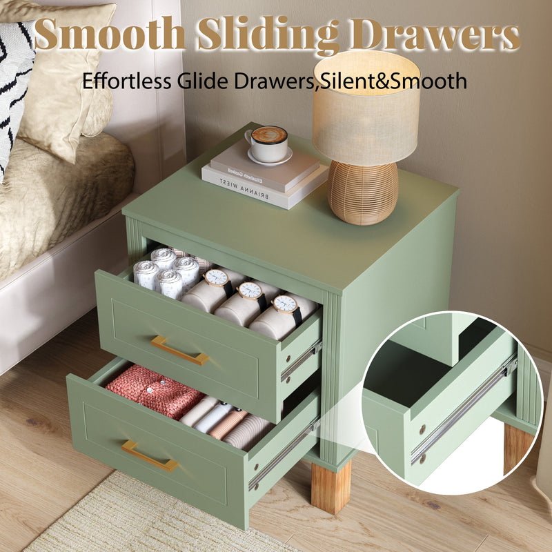 2 Drawer Nightstand, Premium Wood Storage with Elegant Fluted Design, Solid Wood Legs Nightstand with Metal Handle, Tall Bedside Table for Bedroom Living Room, photo 6 of 10