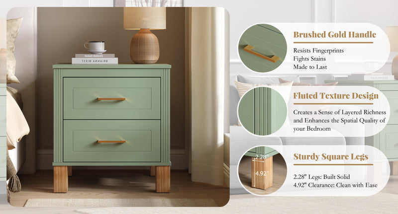 2 Drawer Nightstand, Premium Wood Storage with Elegant Fluted Design, Solid Wood Legs Nightstand with Metal Handle, Tall Bedside Table for Bedroom Living Room, photo 8 of 10