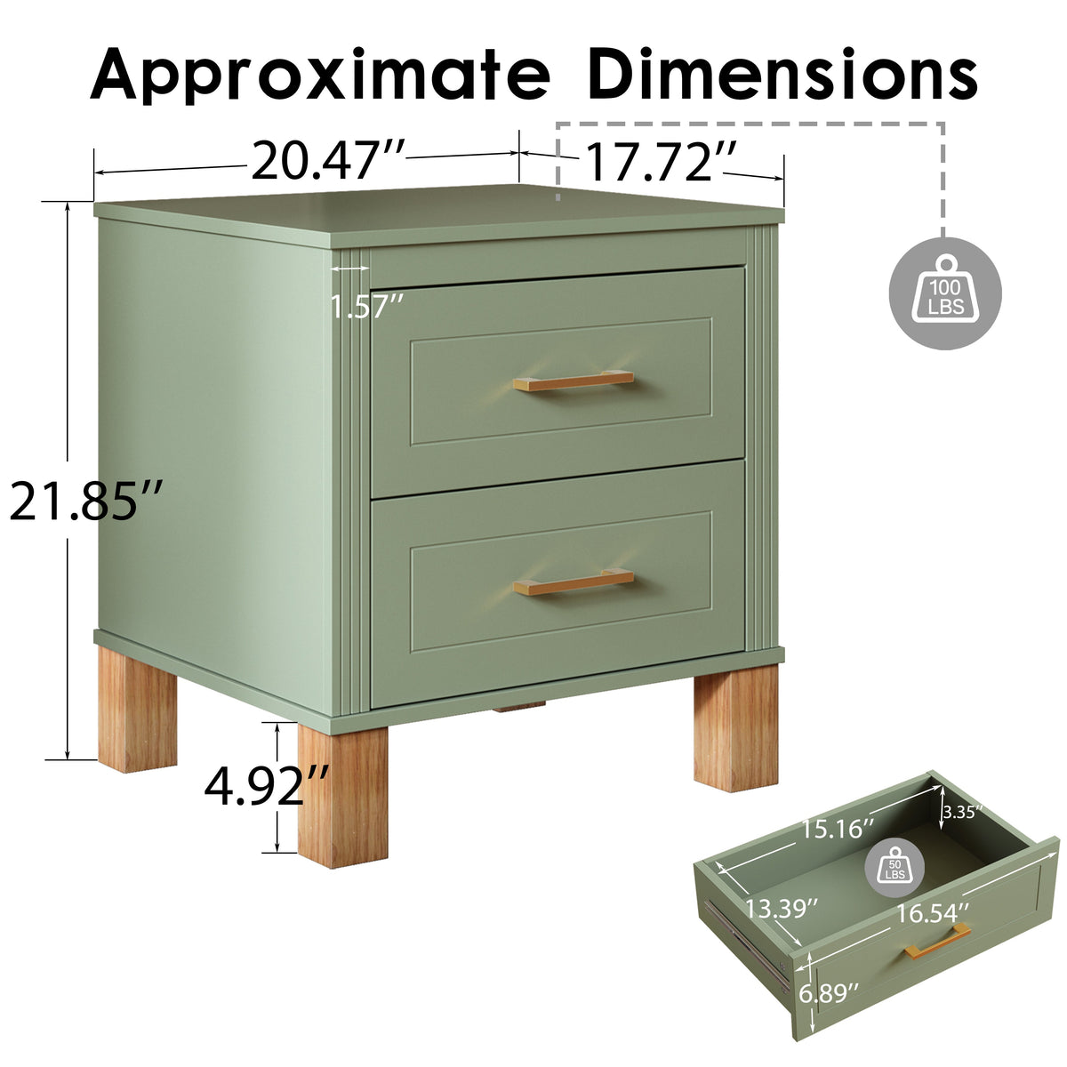 2 Drawer Nightstand, Premium Wood Storage with Elegant Fluted Design, Solid Wood Legs Nightstand with Metal Handle, Tall Bedside Table for Bedroom Living Room, photo 9 of 10