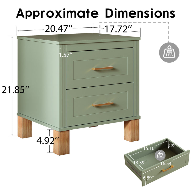2 Drawer Nightstand, Premium Wood Storage with Elegant Fluted Design, Solid Wood Legs Nightstand with Metal Handle, Tall Bedside Table for Bedroom Living Room, photo 9 of 10