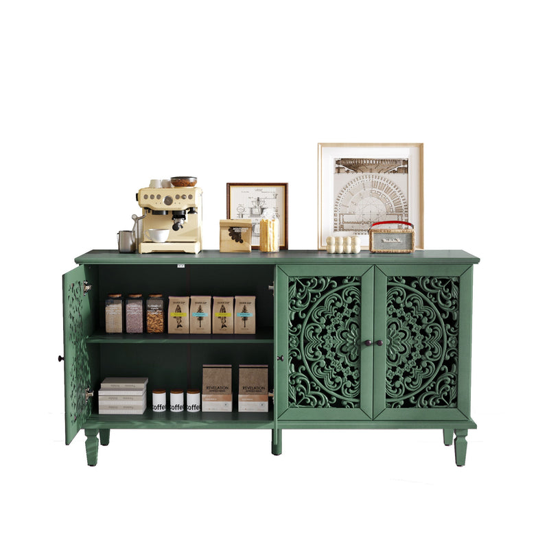 60-Inch Antique Buffet Cabinet with Floral Carvings - Antique Green, photo 13 of 18