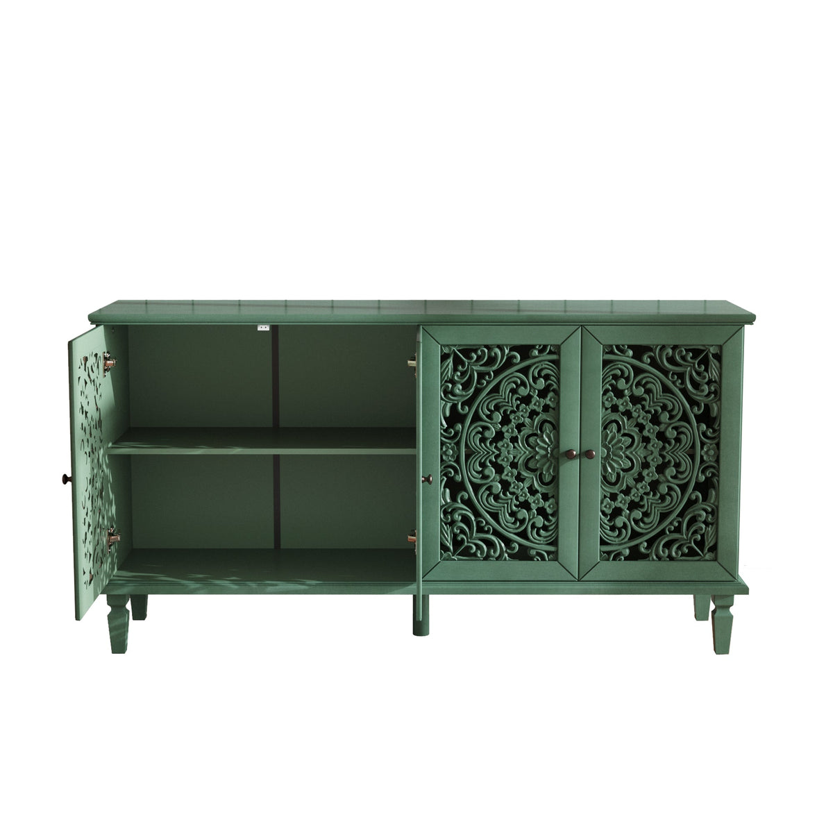 60-Inch Antique Buffet Cabinet with Floral Carvings - Antique Green, photo 15 of 18