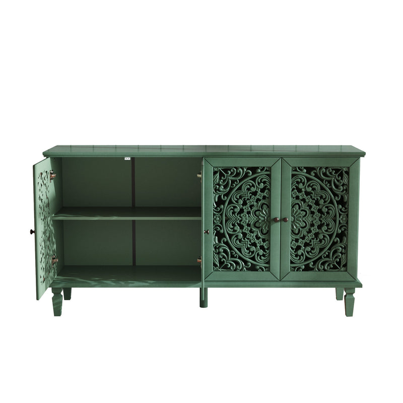 60-Inch Antique Buffet Cabinet with Floral Carvings - Antique Green, photo 15 of 18