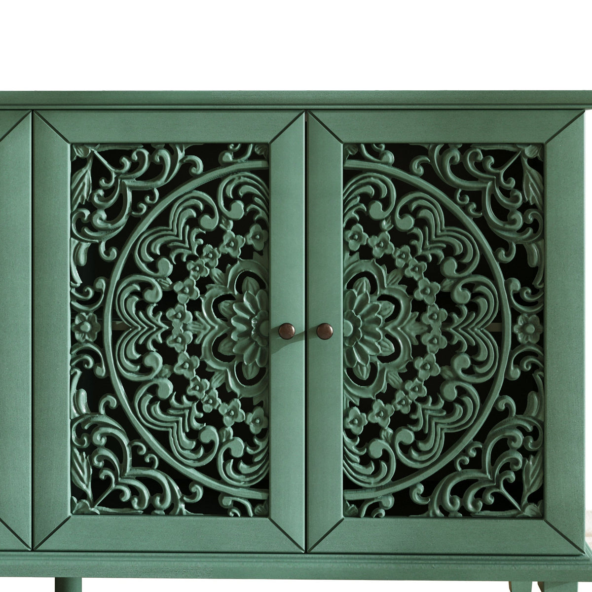 60-Inch Antique Buffet Cabinet with Floral Carvings - Antique Green, photo 17 of 18