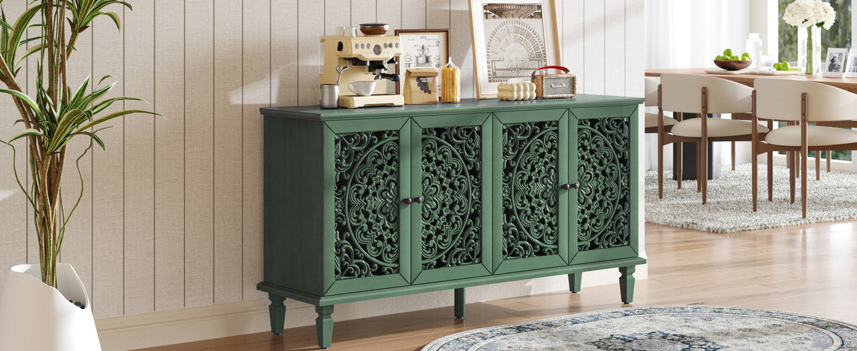 60-Inch Antique Buffet Cabinet with Floral Carvings - Antique Green, photo 7 of 18