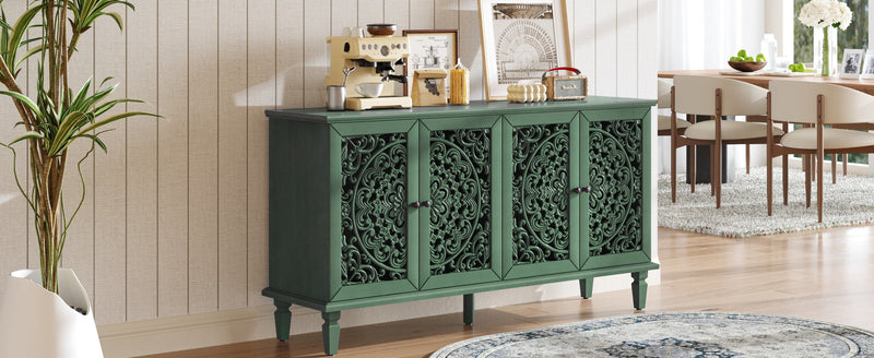 60-Inch Antique Buffet Cabinet with Floral Carvings - Antique Green, photo 7 of 18