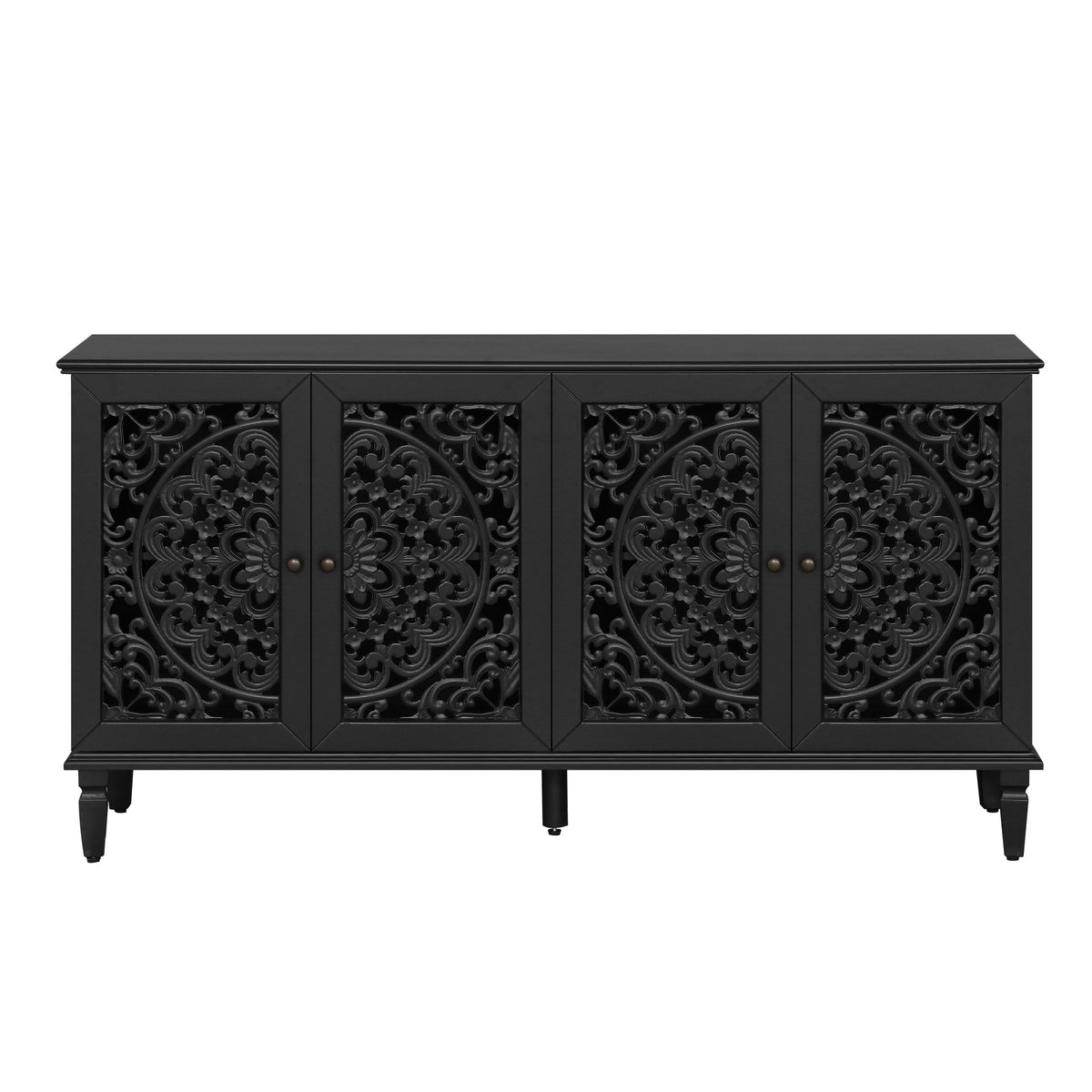 60" Antique Buffet Cabinet with Floral Carvings - Black, photo 13 of 20