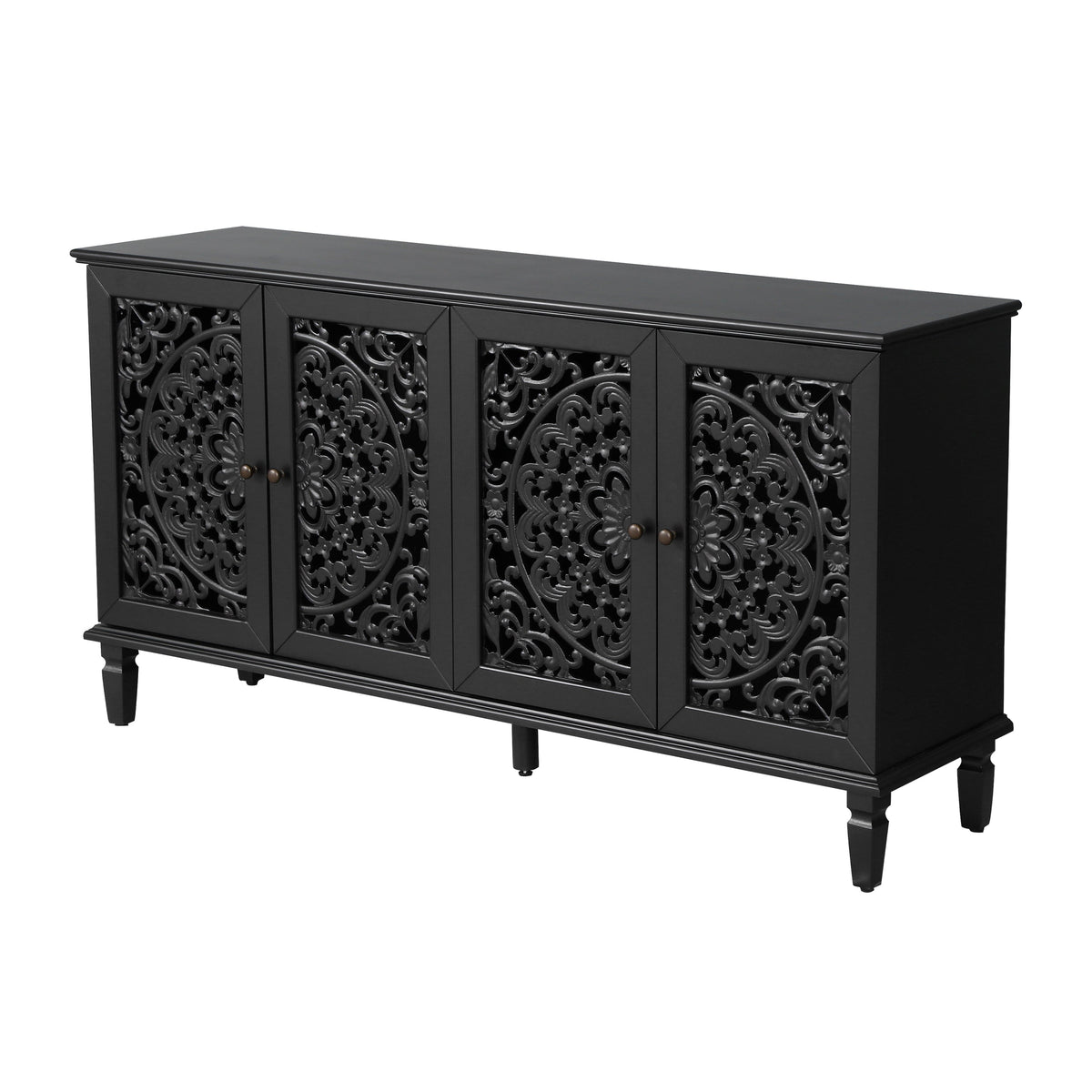 60" Antique Buffet Cabinet with Floral Carvings - Black, photo 14 of 20