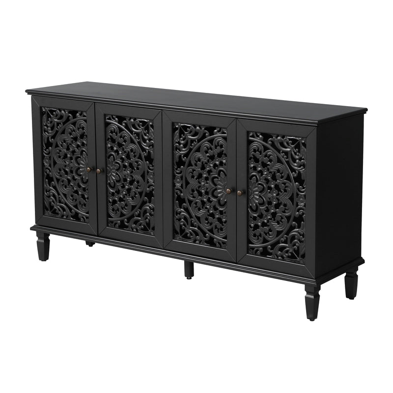 60" Antique Buffet Cabinet with Floral Carvings - Black, photo 14 of 20