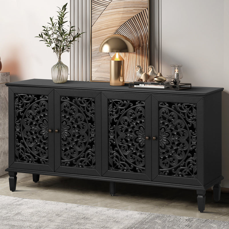 60" Antique Buffet Cabinet with Floral Carvings - Black, photo 4 of 20