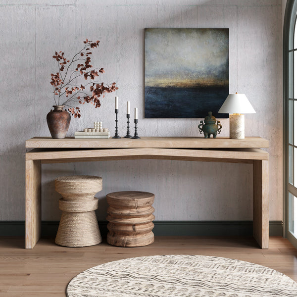 65-Inch Rustic Solid Wood Veneer Console Table, Long Farmhouse Entryway Sofa Table for Living Room, Hallway, Behind Couch, Apartment, Antique