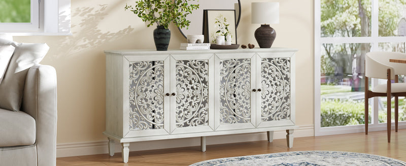 Antique Buffet Cabinet with Floral Carvings and Solid Wood Legs - Antique Grey White, photo 11 of 20