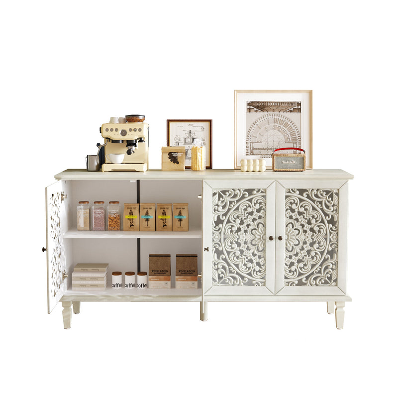 Antique Buffet Cabinet with Floral Carvings and Solid Wood Legs - Antique Grey White, photo 15 of 20