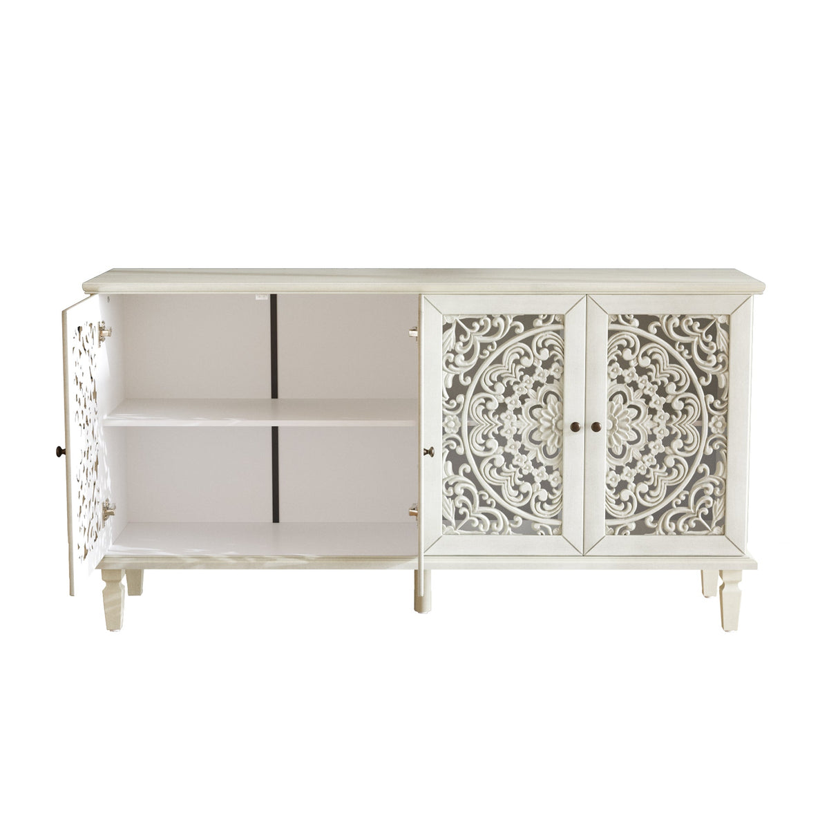 Antique Buffet Cabinet with Floral Carvings and Solid Wood Legs - Antique Grey White, photo 17 of 20