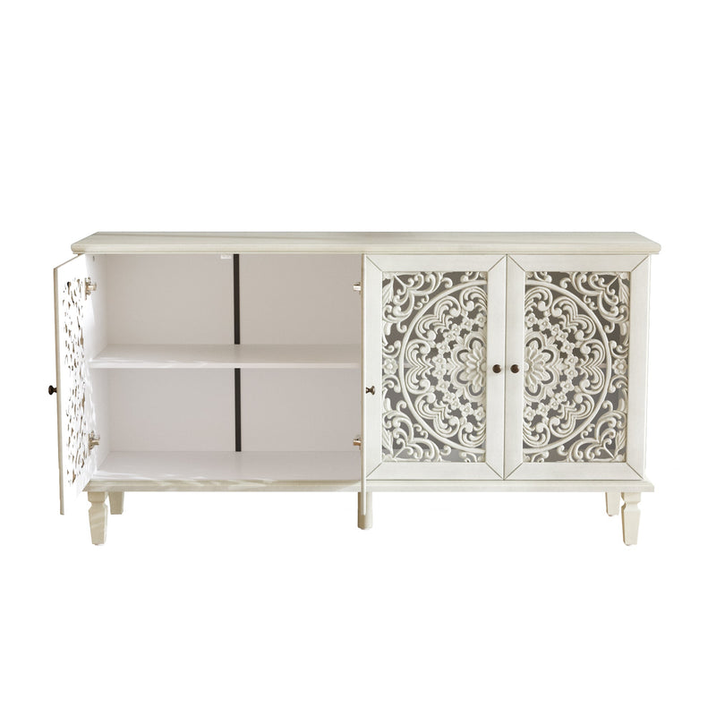 Antique Buffet Cabinet with Floral Carvings and Solid Wood Legs - Antique Grey White, photo 17 of 20
