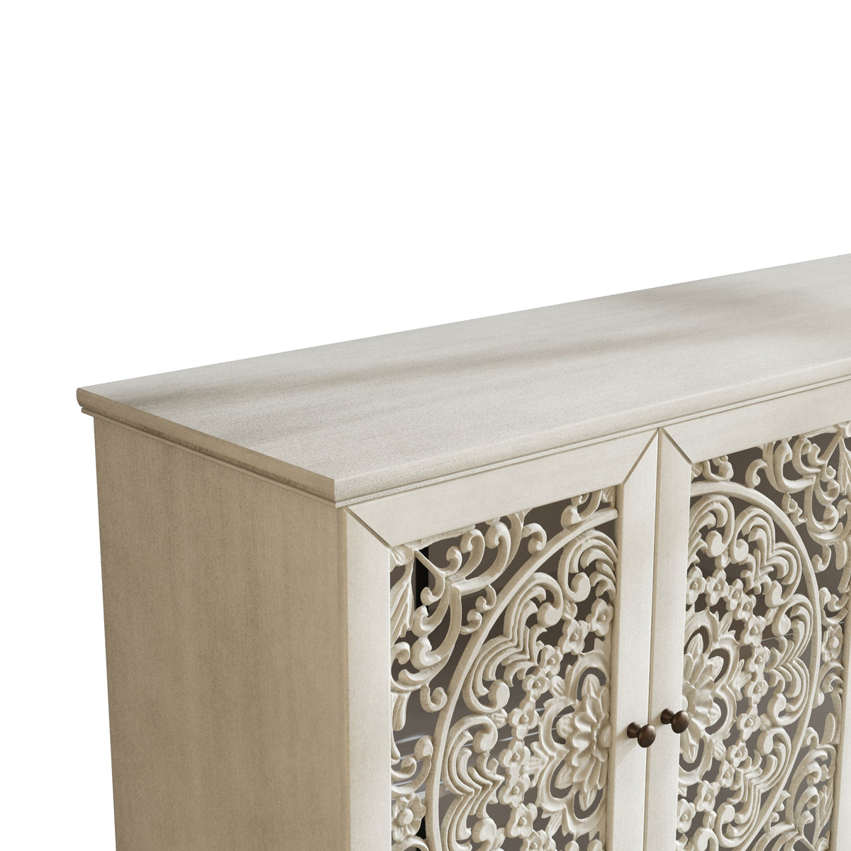 Antique Buffet Cabinet with Floral Carvings and Solid Wood Legs - Antique Grey White, photo 18 of 20