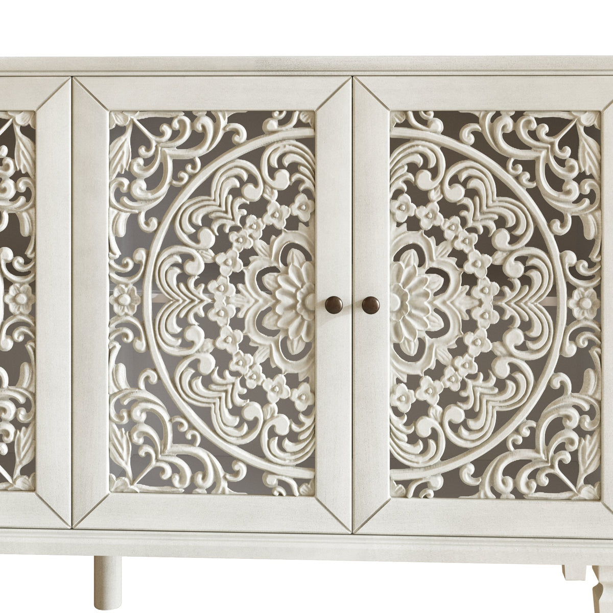 Antique Buffet Cabinet with Floral Carvings and Solid Wood Legs - Antique Grey White, photo 20 of 20