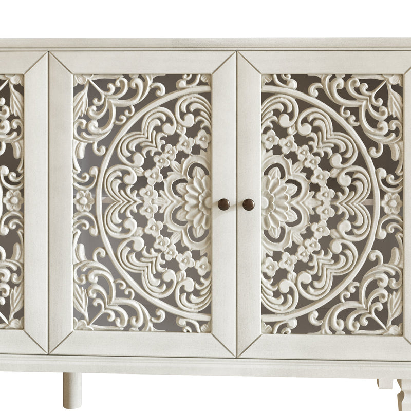Antique Buffet Cabinet with Floral Carvings and Solid Wood Legs - Antique Grey White, photo 20 of 20