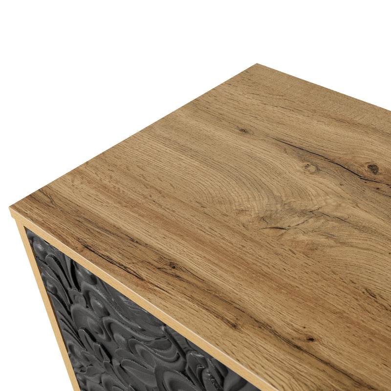 Black Carved Door TV Stand with Adjustable Shelves - Black & Natural, photo 11 of 11