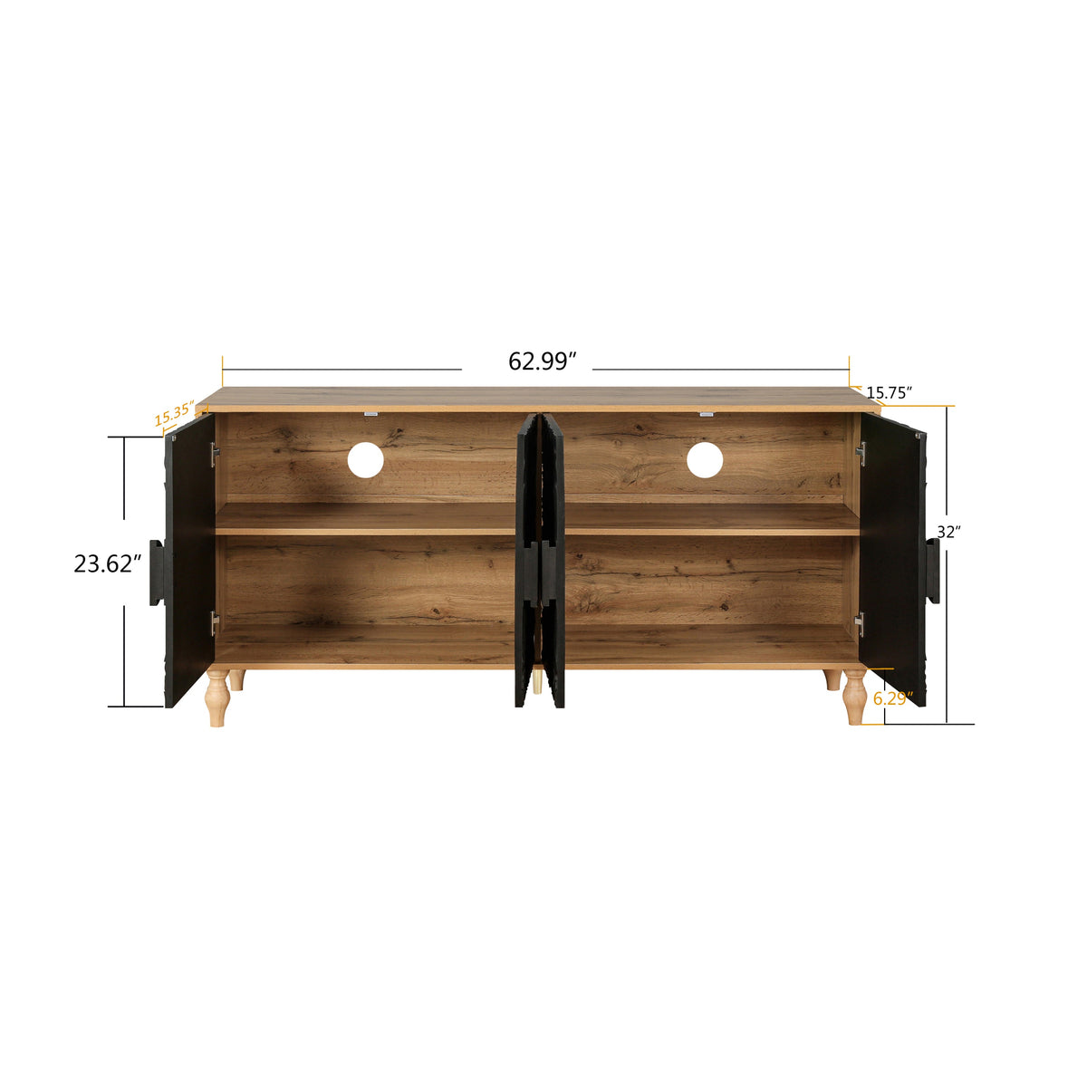 Black Carved Door TV Stand with Adjustable Shelves - Black & Natural, photo 6 of 11