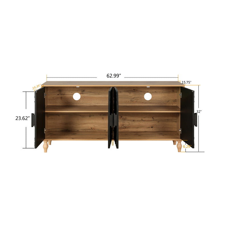 Black Carved Door TV Stand with Adjustable Shelves - Black & Natural, photo 6 of 11