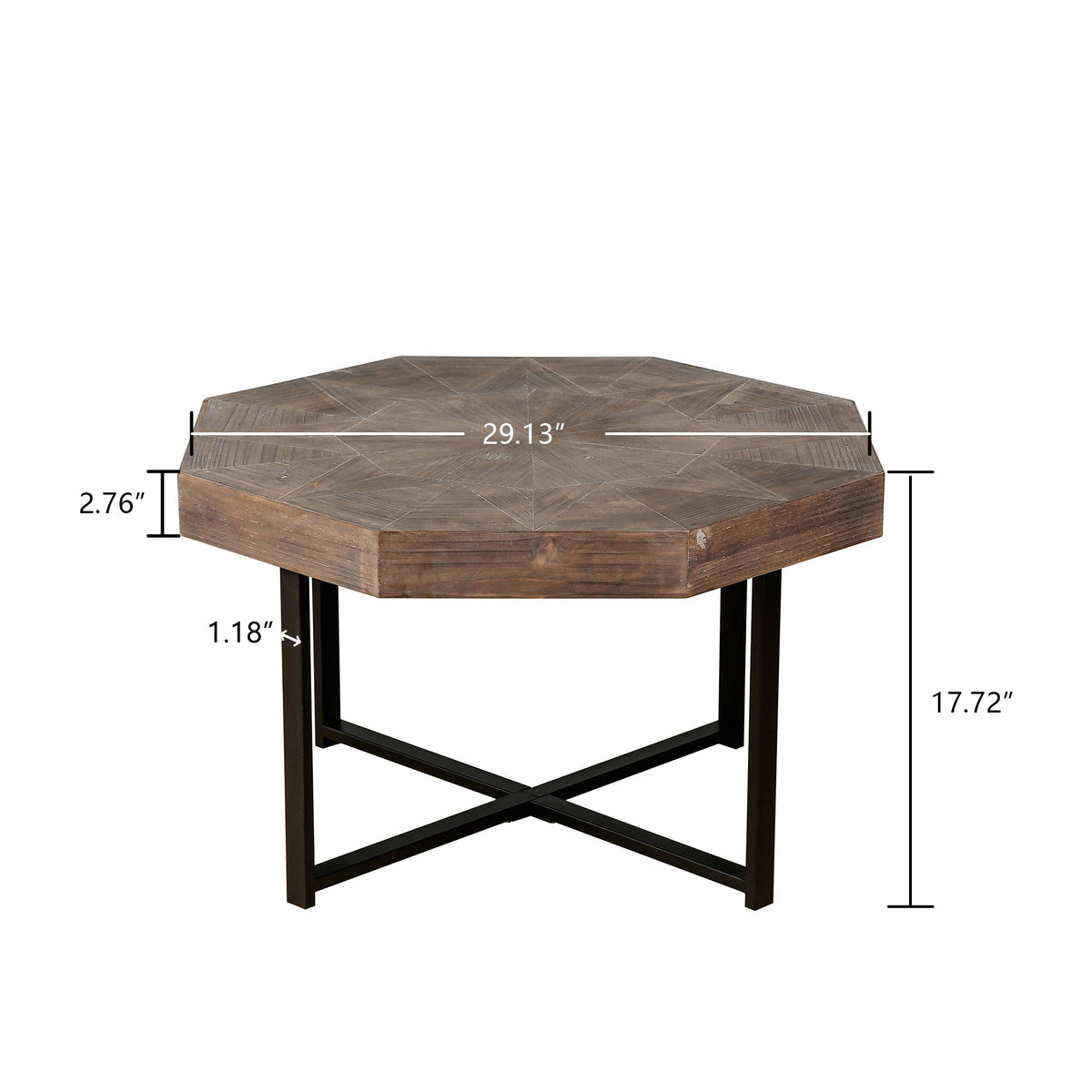 Wood Octagonal Vintage Patchwork Coffee Table with Metal Frame - Antique Brown, photo 6 of 16