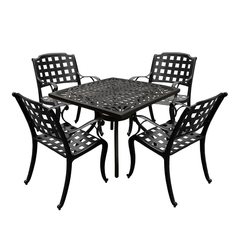 Outdoor Aluminum 5pc Square Black Patio Dining Set with Four Chairs by Sharicks