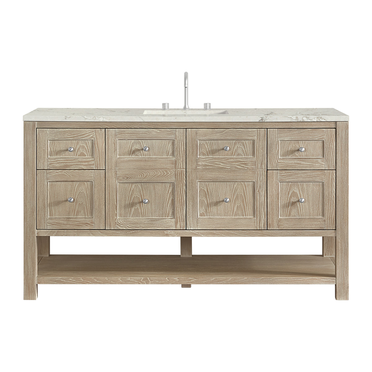 James Martin Breckenridge 60" Single Bathroom Vanity, Whitewashed Oak with Victorian Silver (Silestone, FreePower) countertop