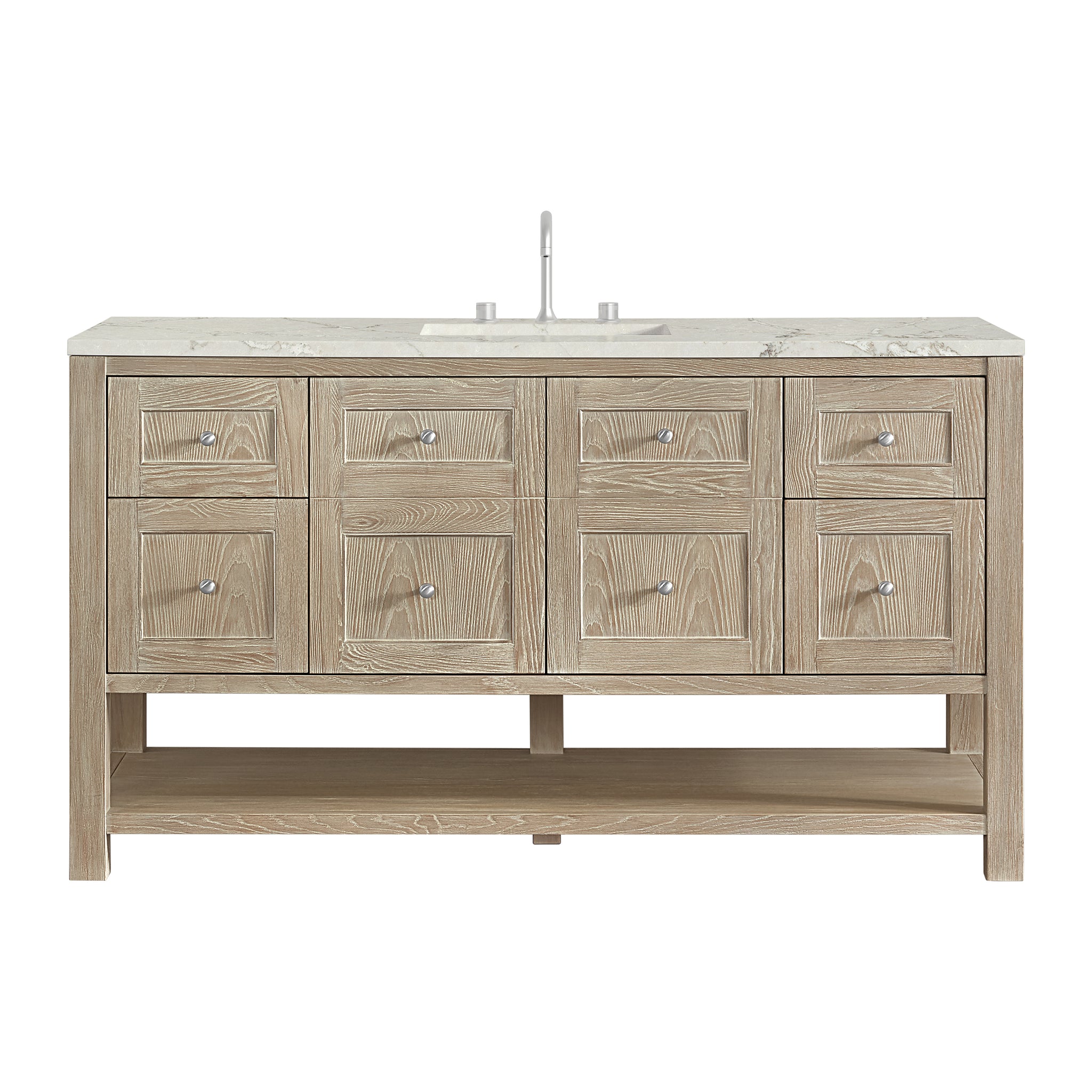 James Martin Breckenridge 60" Single Bathroom Vanity, Whitewashed Oak with Victorian Silver (Silestone, FreePower) countertop
