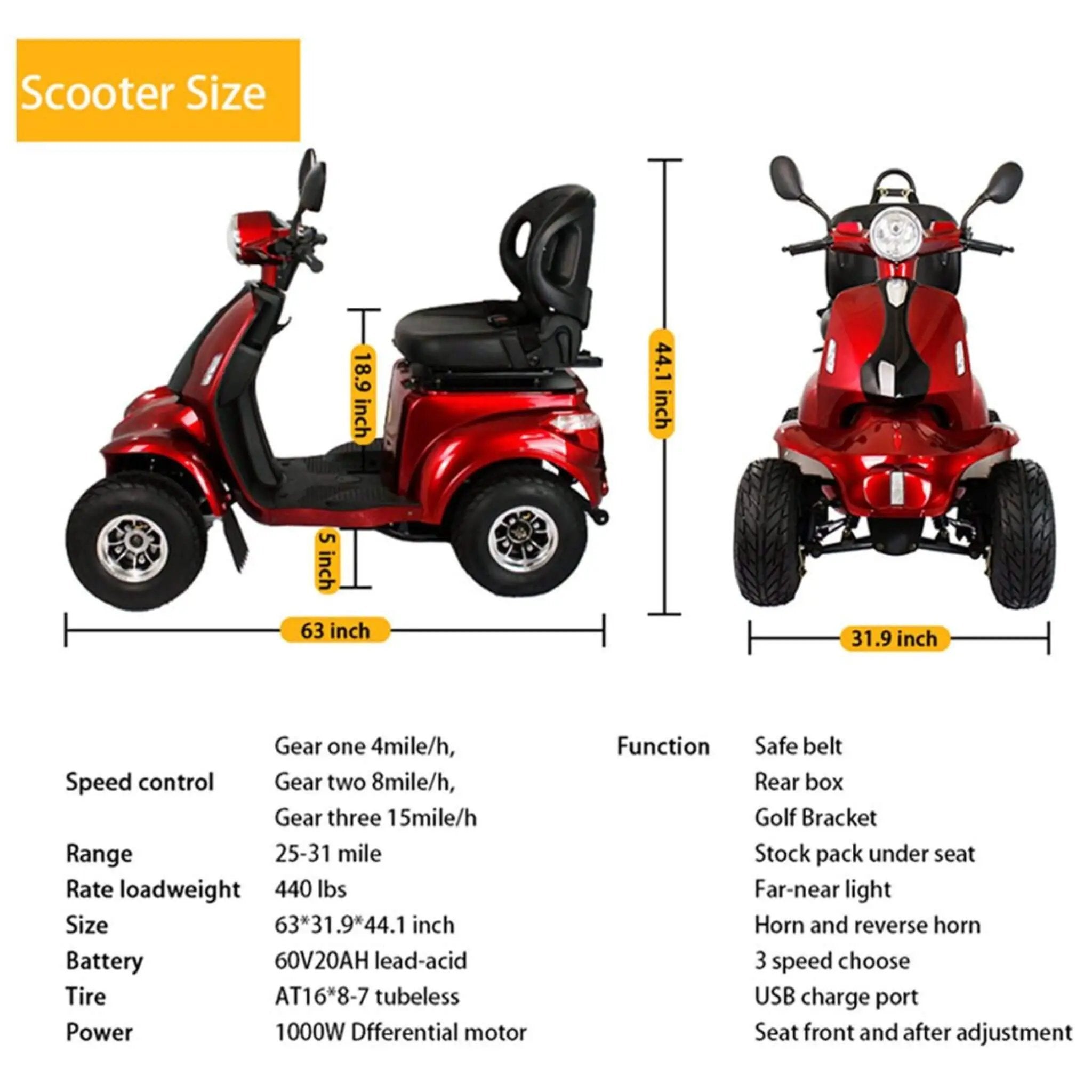 Zvg 4-Wheel 60V/20AH Electric Golf Senior Travel Mobility Scooter For Adults, 440LBS (SAK91582) by SAKSBY WHOLESALE