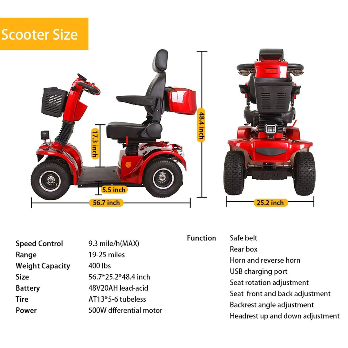 Zvg 4-Wheel Heavy-Duty 500W 48V20AH Electric All-Terrain Mobility Scooter (SAK93647) by SAKSBY WHOLESALE