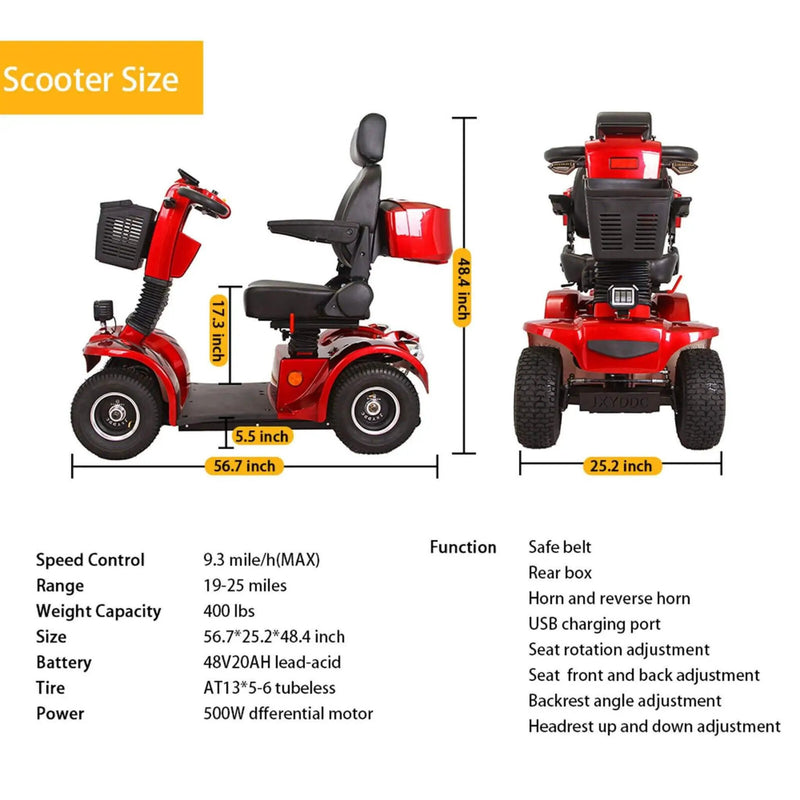 Zvg 4-Wheel Heavy-Duty 500W 48V20AH Electric All-Terrain Mobility Scooter (SAK93647) by SAKSBY WHOLESALE