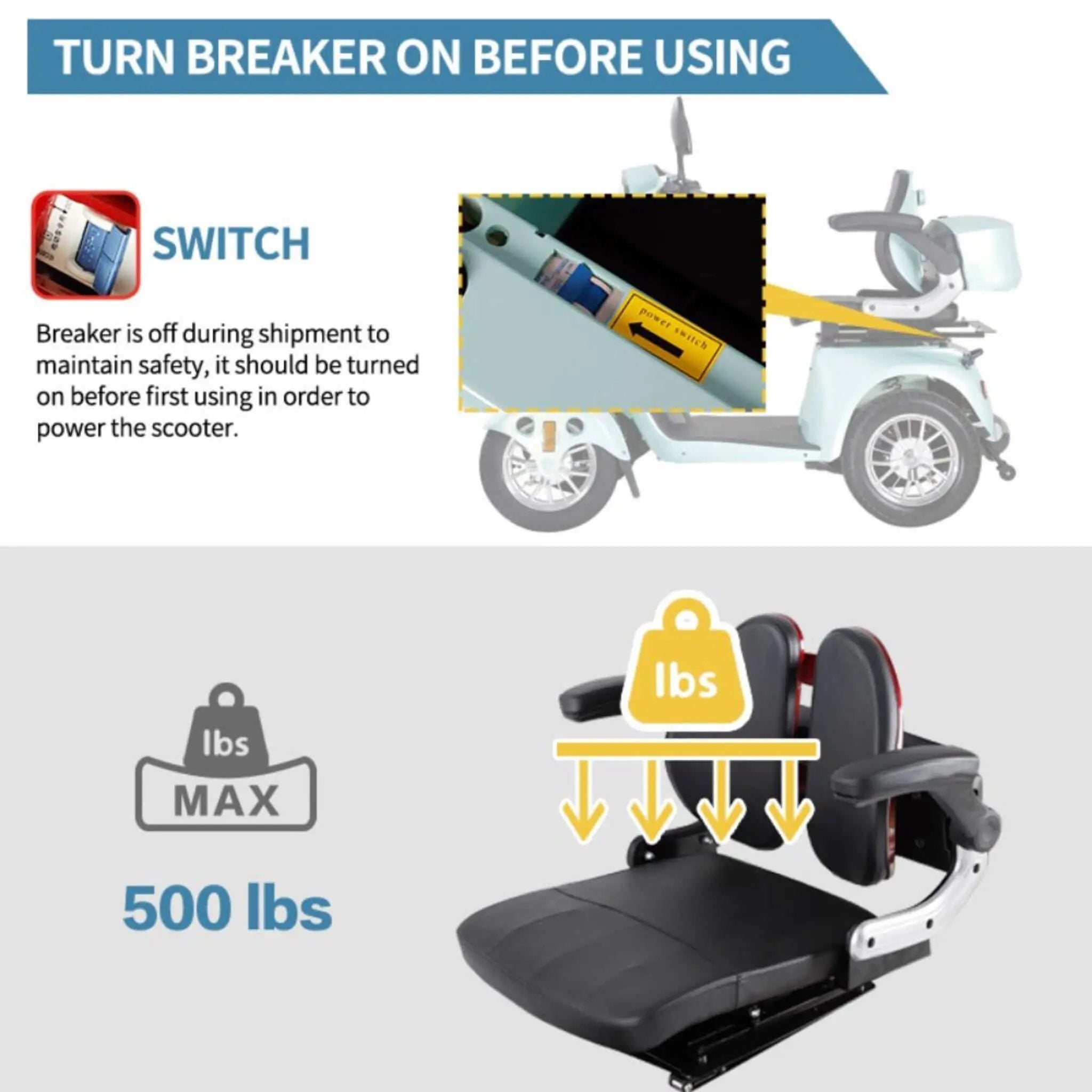 Zvg Heavy-Duty 800W 60V20AH Four Wheel All-Terrain Travel Mobility Scooter For Adults And Seniors, 500LBS (SAK97156) by SAKSBY WHOLESALE