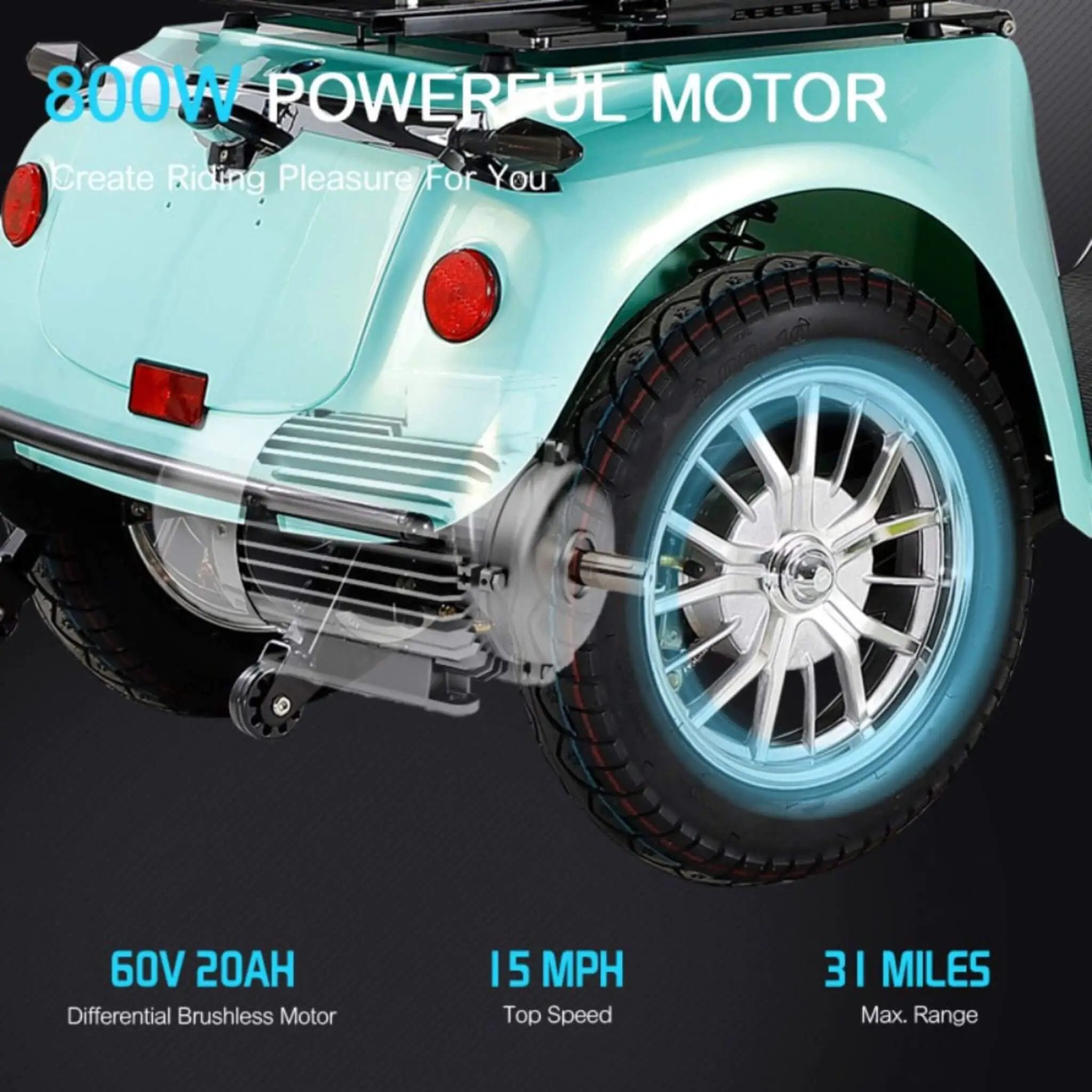 Zvg Heavy-Duty 800W 60V20AH Four Wheel All-Terrain Travel Mobility Scooter For Adults And Seniors, 500LBS (SAK97156) by SAKSBY WHOLESALE