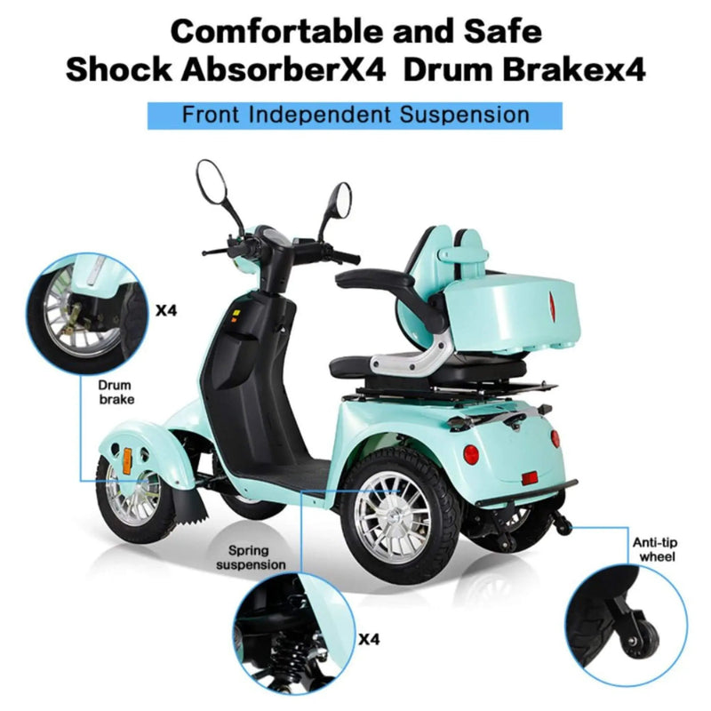 Zvg Heavy-Duty 800W 60V20AH Four Wheel All-Terrain Travel Mobility Scooter For Adults And Seniors, 500LBS (SAK97156) by SAKSBY WHOLESALE