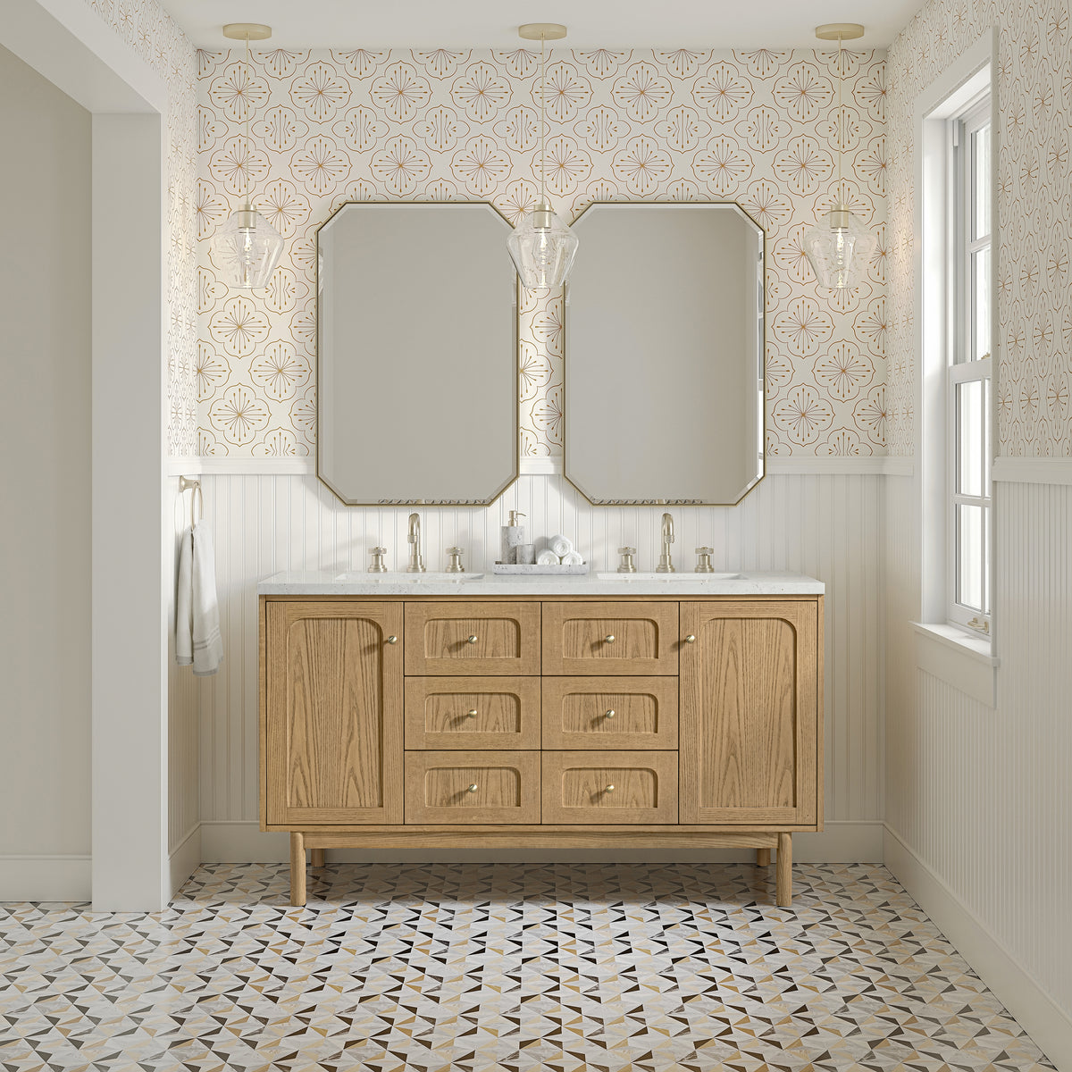 James Martin Laurent 60" Dual Mount Double Bathroom Vanity, Light Natural Oak, view 29