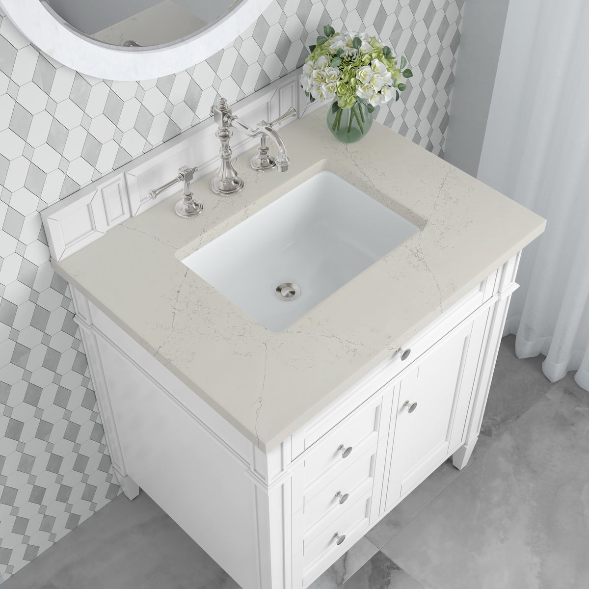 James Martin Brittany 30" Single Bathroom Vanity, Bright White, view 40