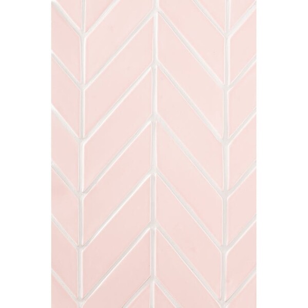 Blush Glossy Chevron Ceramic Tile 2×6