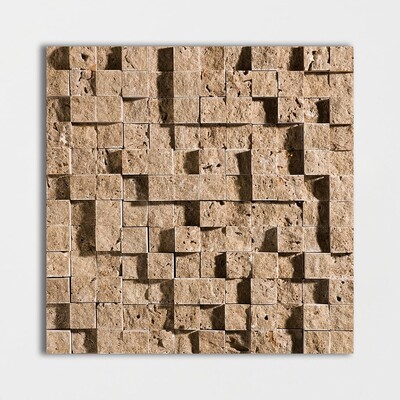 Noce Rock Face 1×1 Travertine Mosaic 12 5/8×12 5/8