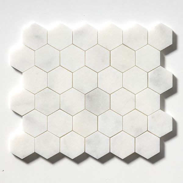 Calacatta T Honed Hexagon Marble Mosaic 10 3/8×12