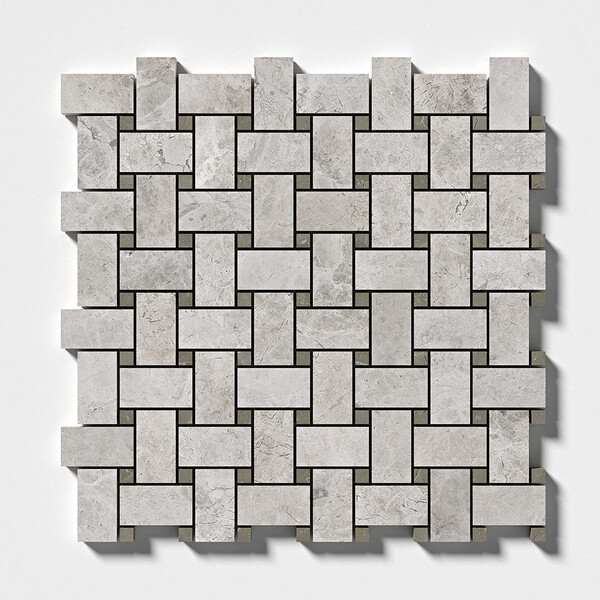 Silver Mystique Polished Basket Weave Marble Mosaic 12×12