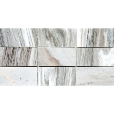 Silver Sky Polished Subway On Mesh 2 3/4×5 1/2 Marble Mosaic 8 7/16×16 11/16