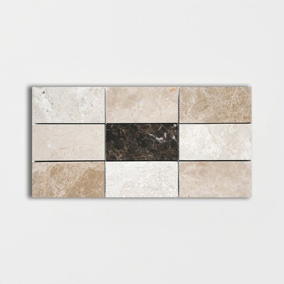 Milano Dark Polished Subway On Mesh Marble Mosaic 8 1/2×16 3/4