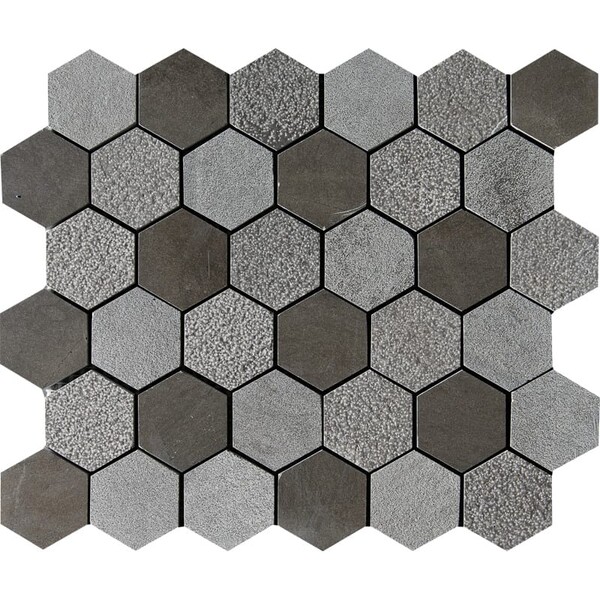 Gray Fousanna Textured Hexagon Limestone Mosaic 10 3/8×12