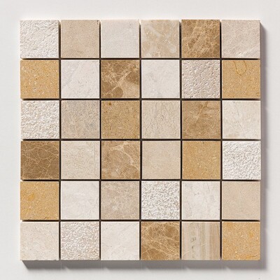 Royal Beige&emperador Light Textured 2×2 Marble Mosaic 12×12